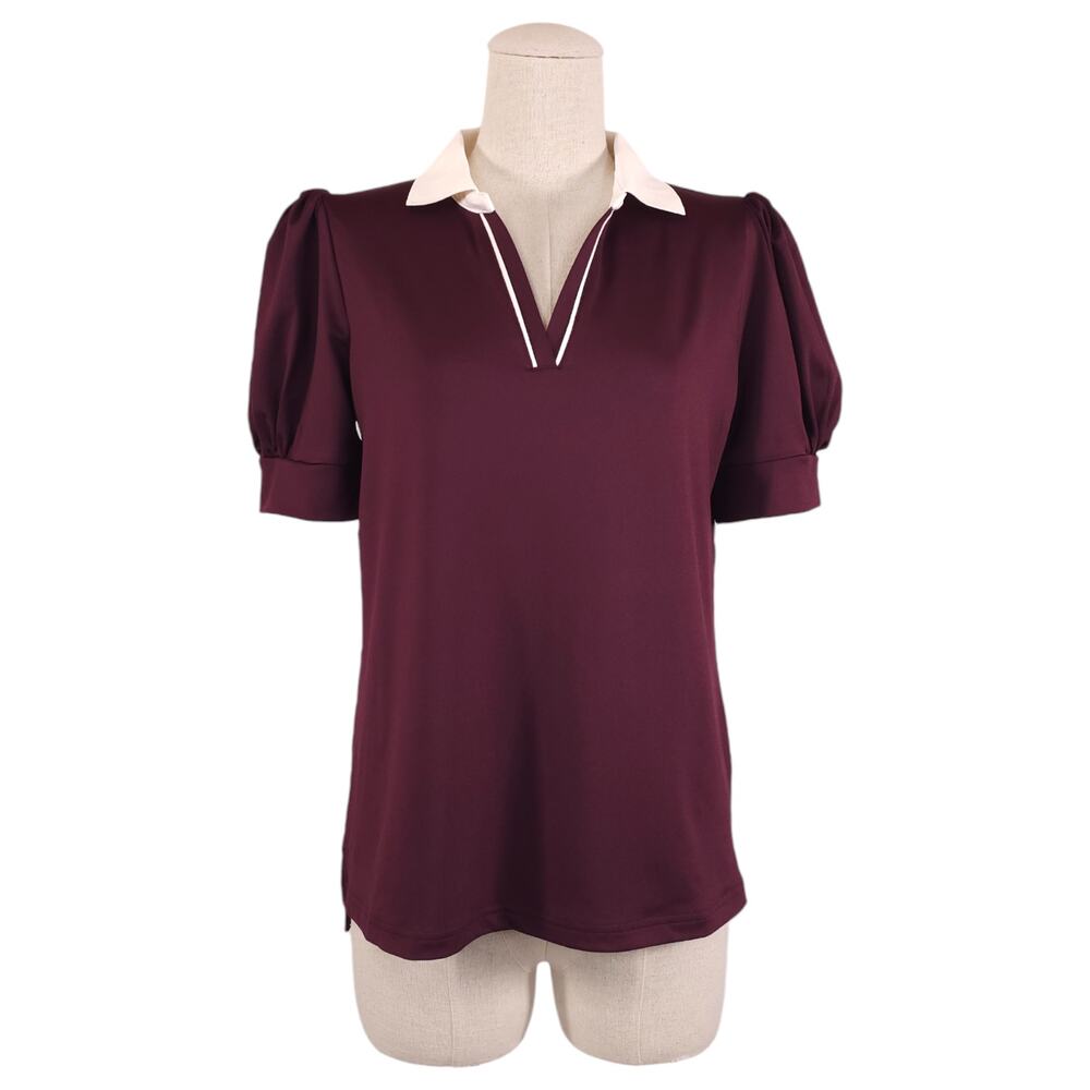 Tuckernuck Caroline Puff Sleeve Performance Jersey Polo Winetasting Small